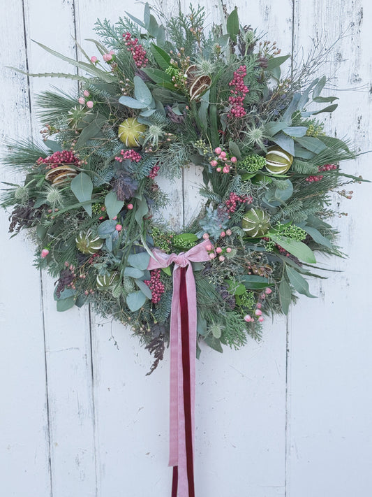Pink & Green Christmas Wreath